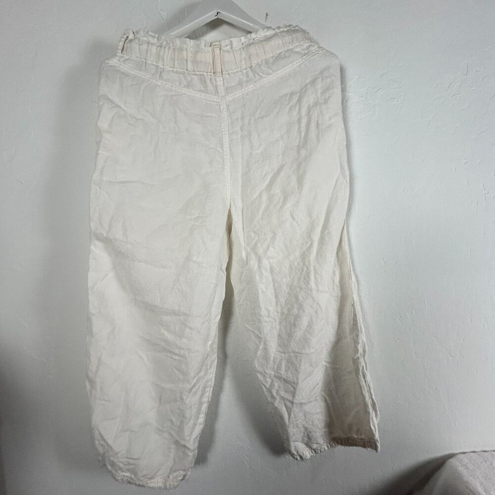 Cloth & Stone Womens Cropped Linen Pants Small White Drawstring Pockets Casual